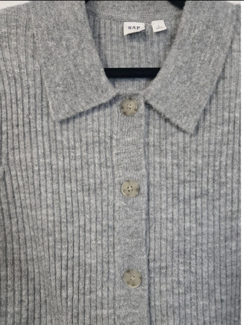 GAP Gray Fitted Button-Front Ribbed Collared Cardigan Sweater - Picture 5 of 8